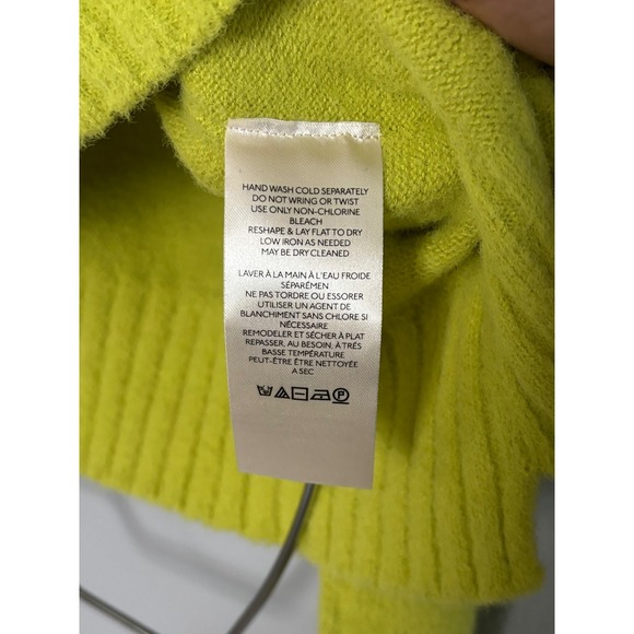 Free People Mock Neck OversizedSweater Lime Green ChartreuseRibbedKnit OB1569559 - Picture 5 of 10